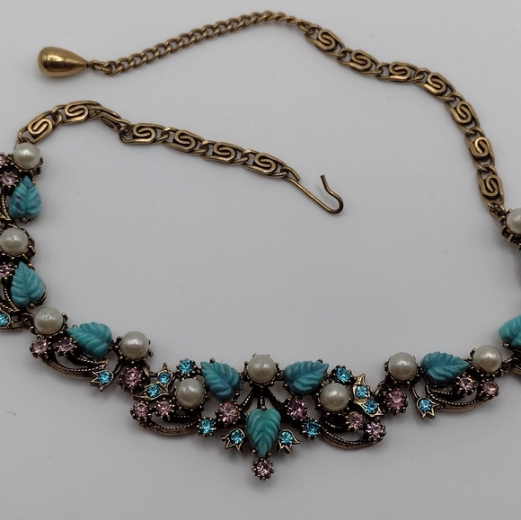 RARE Vintage 1950s 10k Gold Plated Necklace & Clip Earring Set - Picture 10 of 16